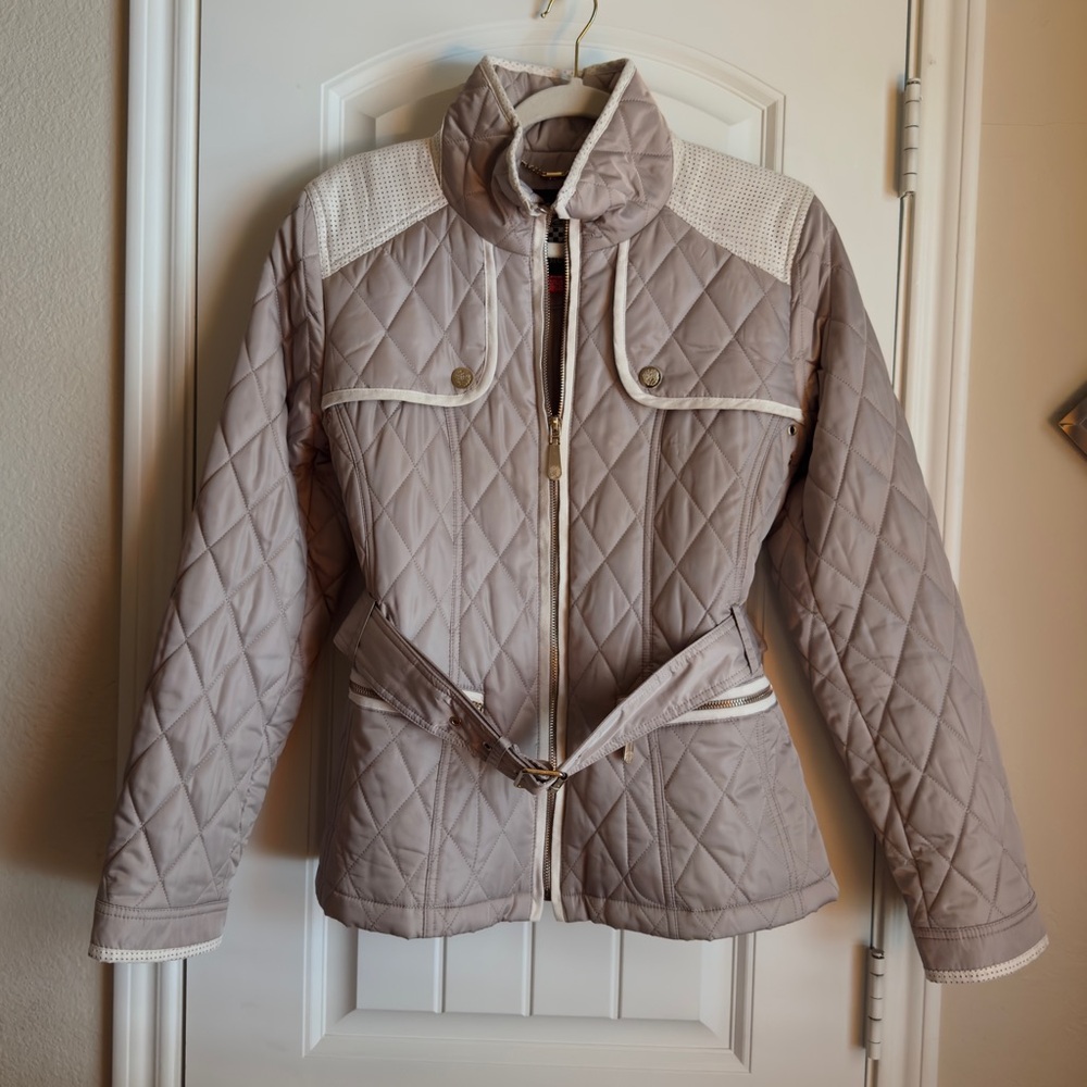 SOLD  Vince Camuto Beige Quilted Equestrian Riding Jacket